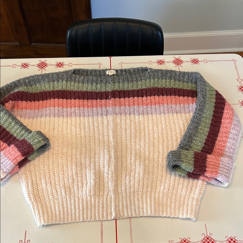 POL Women's Cozy Striped sweater in Cream and Pink